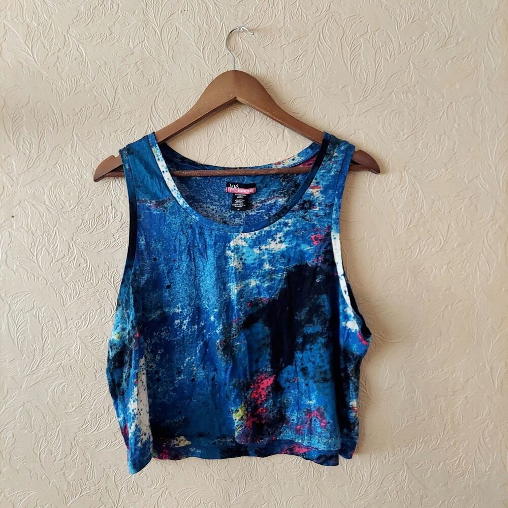 Joe Boxer Blue Crop Tank Top Abstract Watercolor Printed NEW Sz Large